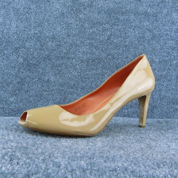 Via Spiga Shoes - Via Spiga Women Peep Toe Heel Shoes‎ Beige Patent Leather Size 10.5 Medium